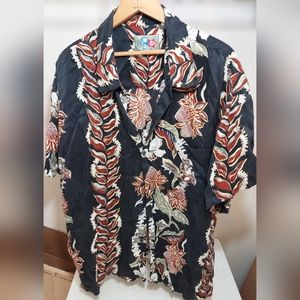 Hilo Hattie 2XL Short Sleeve Mens Shirt 100% Silk Black/Orange Floral Hawaiian